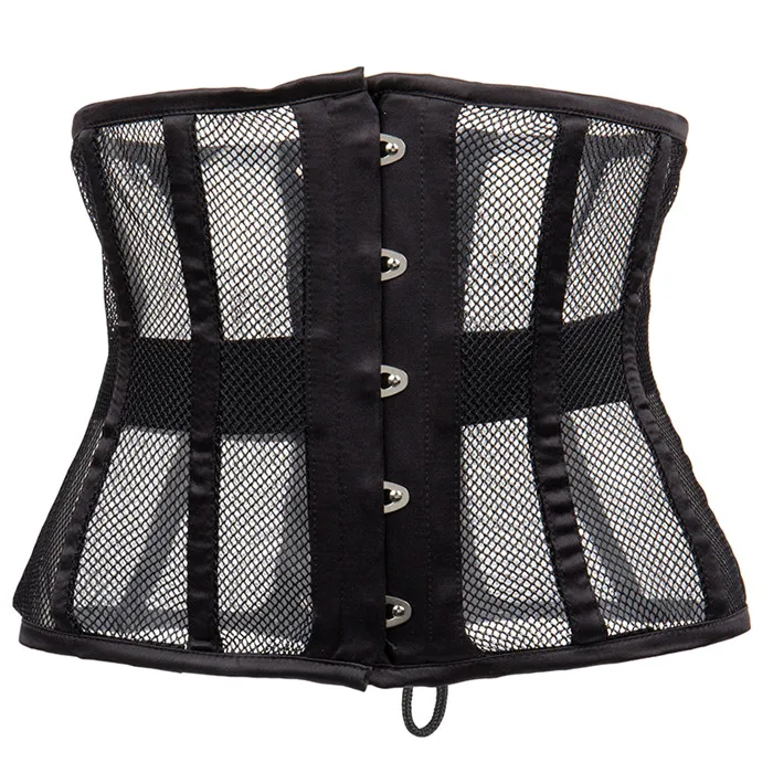 

Women's Steel Boned Mesh Waist Trainer Underbust Corset Lace-up Waist Cincher Corset Bustier Top, Black, beige