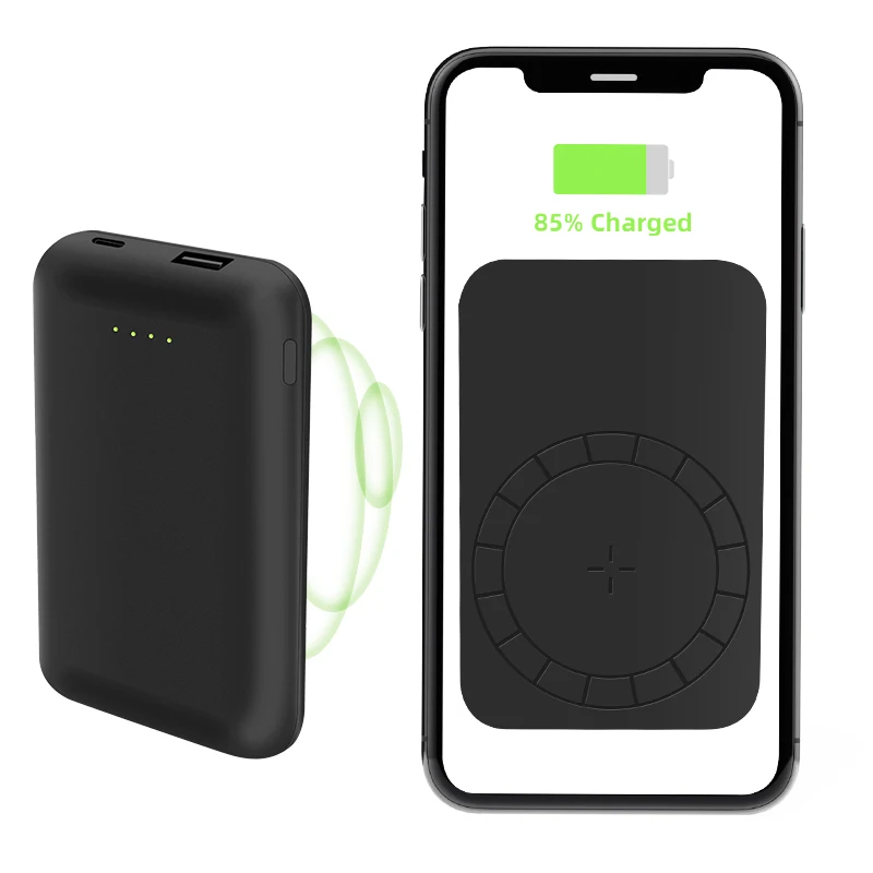 

2021 mobile phones ultraslim smart back megnatic wireless charging magnet power bank powerbank station, Black white