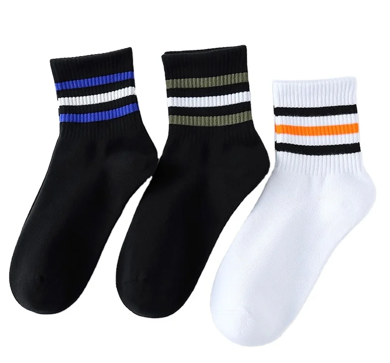 

Cotton Socks Men Women Three Stripe Multi Colored Casual Stylish Street Style Unisex Crew Tube Four Seasons Wearable