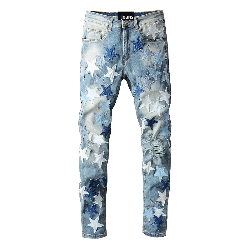 

Fashion New Design amirys paris Hot-sell ripped vintage Elastic Breathable Long Pants Men's Denim jeans