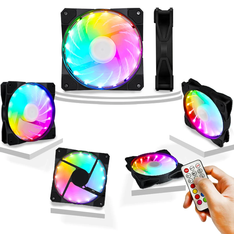 

In Stock Custom High Fan Speed 15 LED Lights RGB Fan 120mm 12V Computer Cooling Fan With LED Controller Remote For PC CASE, Rgb led fan