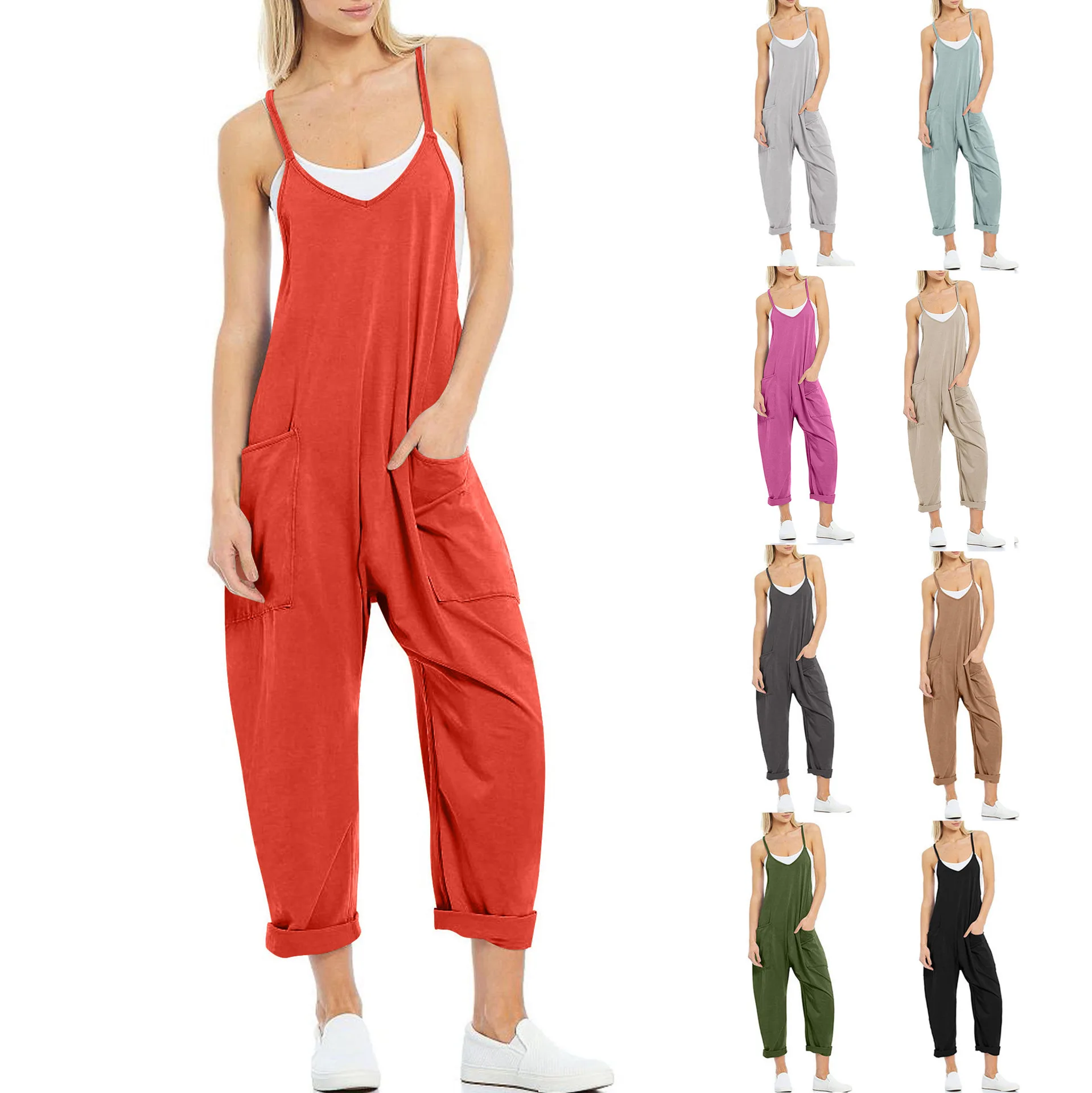 

Womens Loose Linen Overalls Casual Adjustable Strap Baggy Long Harem Pants Romper Jumpsuits