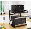 Expandable Metal Microwave Oven Rack Shelf Kitchen Supplies Tableware Storage Carbon Steel Counter Rice Cooker Stand