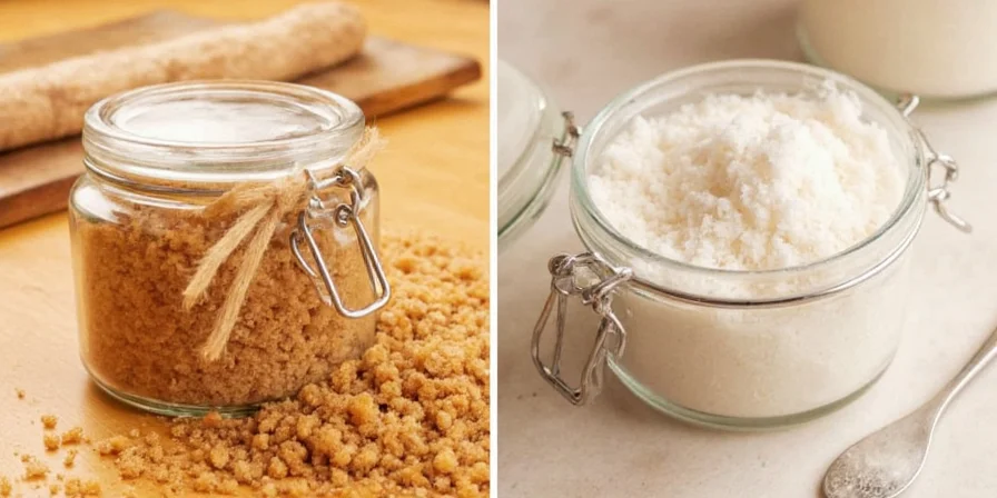 Granulated brown sugar kept clump-free with rice
