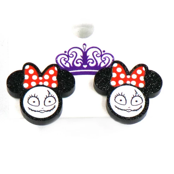 

ERS394ER1109 Hot Nightmare Before Christmas Mouse Head Jack And Sally Glitter Stud Earrings