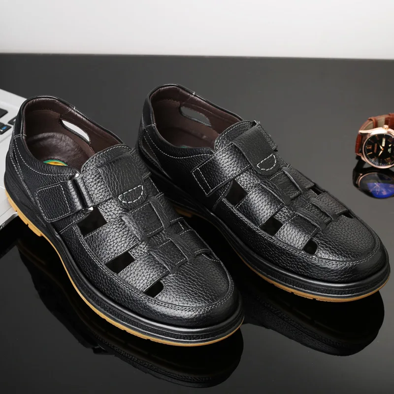 

Summer Design High Quality Genuine Leather Sandals Men Latest Weave style men leather sandals 2022 hot selling Men Shoes, Brown,black