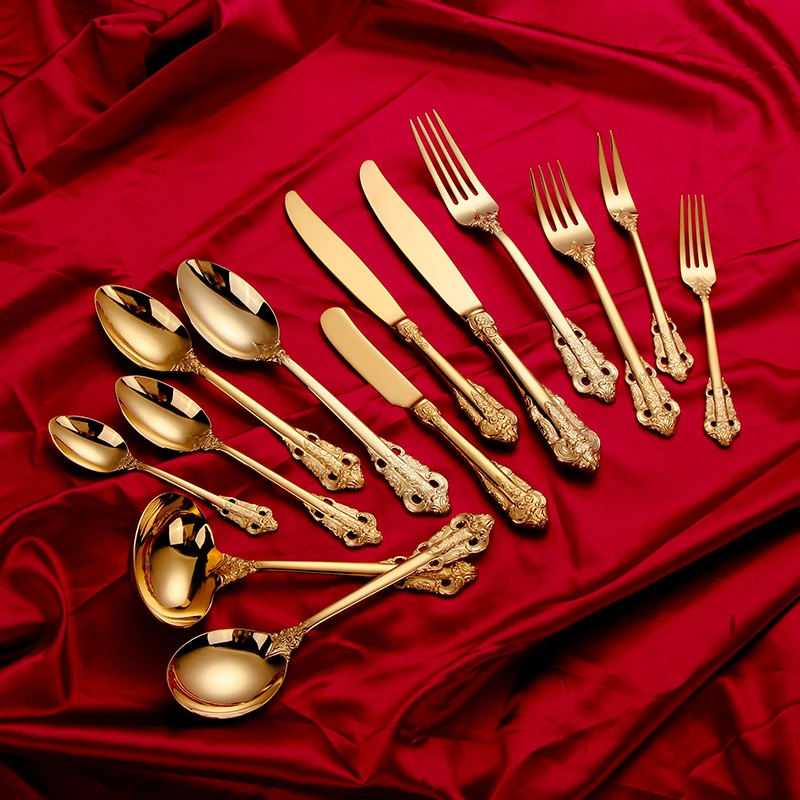 

Verified 304 Cutlery Set Luxury Baroque Spoon Stainless Steel Gold For Wedding