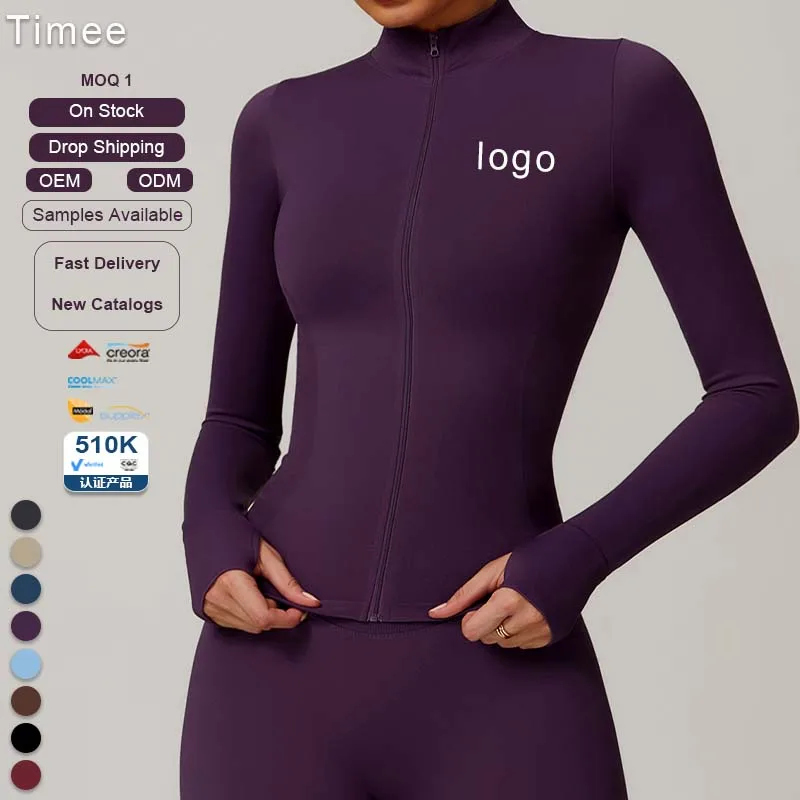 Cross Border Stand-up Collar Zipper Yoga Jacket Windproof Slim Warm Top Sports Running Coat