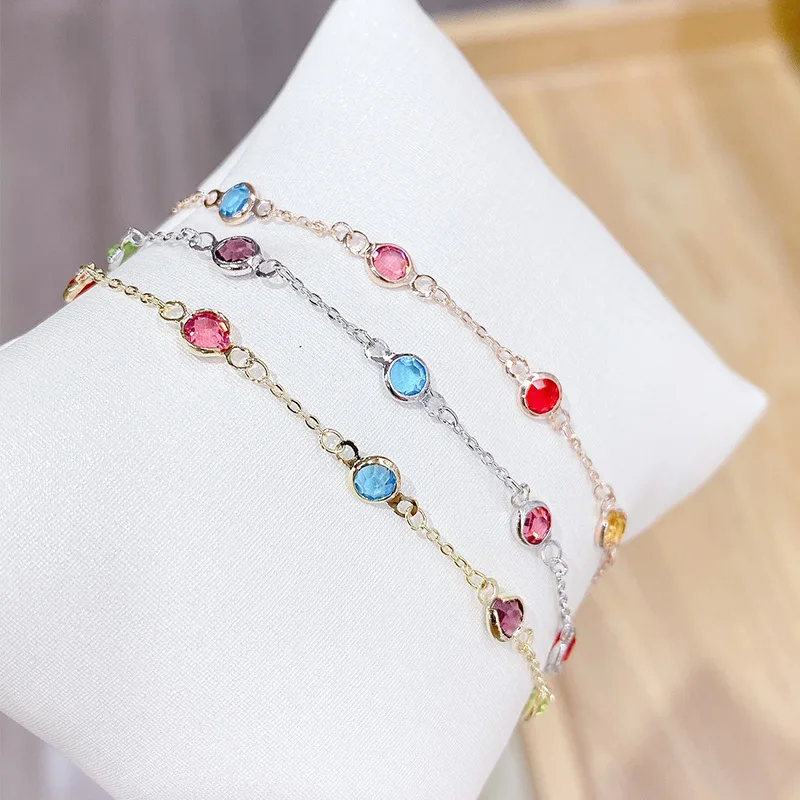 

Low MOQ Custom Cheap price brass charming luxurious plating 14K gold colors stone zircon gemstone bracelets