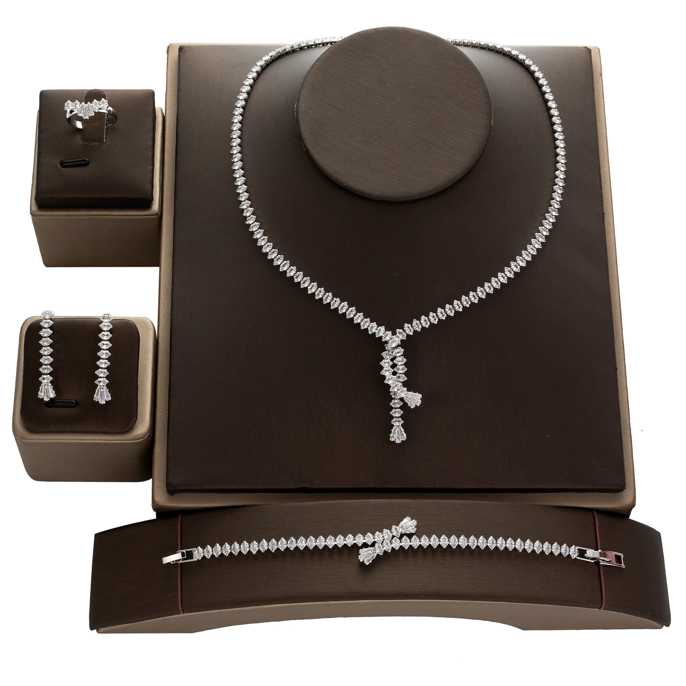 High Quality Chic Gift Drop Shipping Simple Classic CZ Bridal Necklace Copper Cubic Zircon Wedding Jewelry Set for Women BN8006