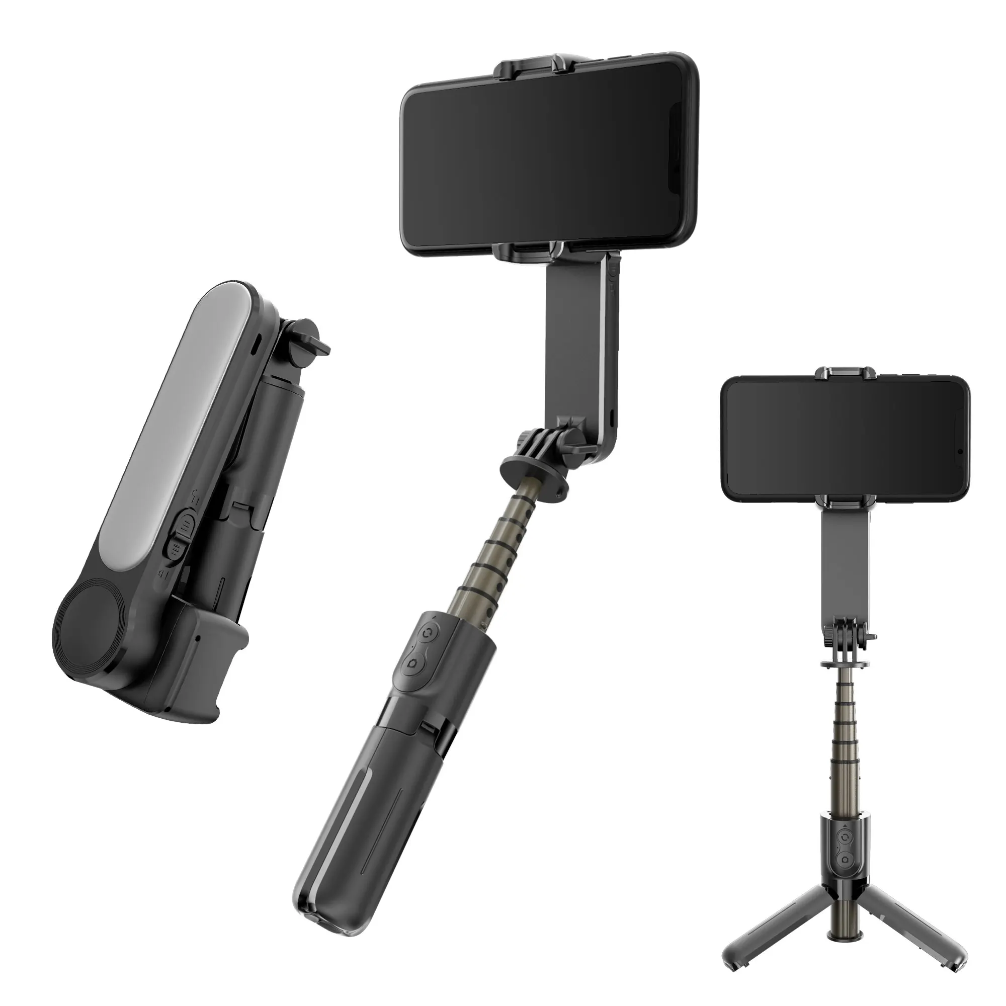 

Selfie Stick Bluetooth Wireless Remote Tripod With Light Single Axis Gimbal Stabilizer, Black white