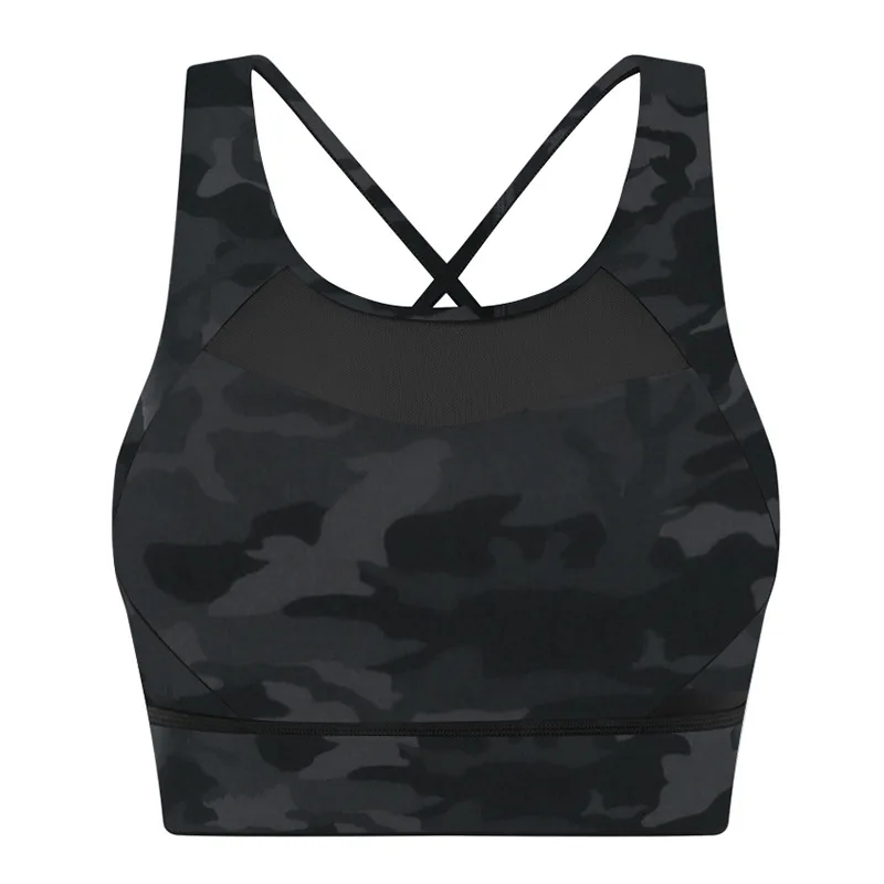 

Adjustable Woman Sports Bra Top Yoga Sports Wear Crop Tops Fashionable Ladies Camo Workout Fitness Sports Bra, Black ,pale lalic,camo,light purple grey,bronze green available