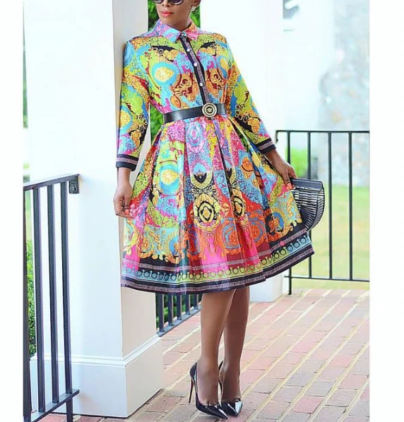 

2021 New Trendy Sexy A Line Digital Printed African Women Casual Dress, As photo