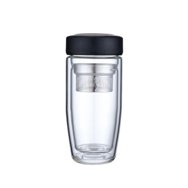 

High Quality Tea Bottle 380ML Double Wall Glass Travel Mug With Tea Strainer Infuser, Transperant