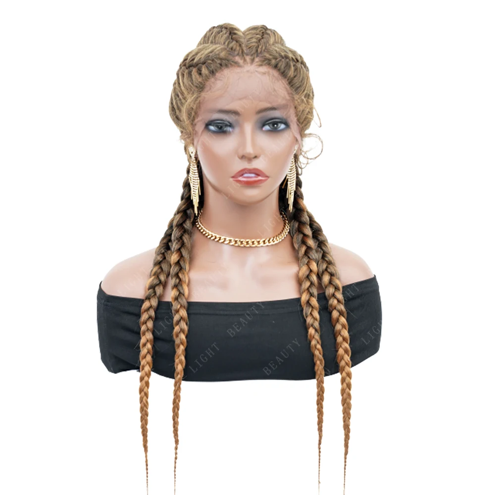 

Braided Lace Front Wigs With Baby Hair Double Dutch Box Braided Twist Synthetic Braids Wig For Black Women, Picture