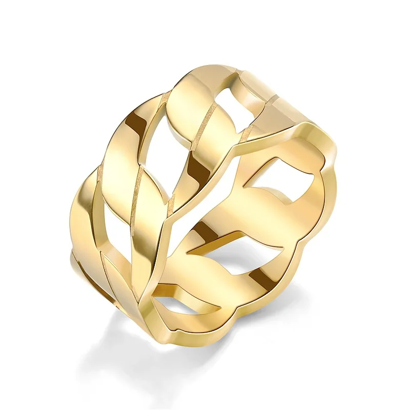 

OEM Bague Pour Homme Rock 8 MM Titanium Steel Gold Black Plated Fashion Man Chain Ring