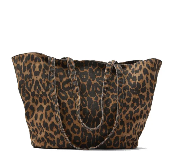 

Hot sale Leopard print fabric one-shoulder bag women Tote bag canvas bag