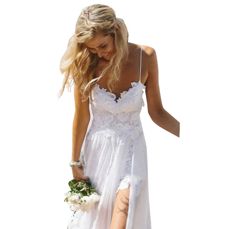 

Elegant Vestido de Noiva Satin Backless A Line White Deep V-Neck lace Wedding Dress Gown Dress Bridal
