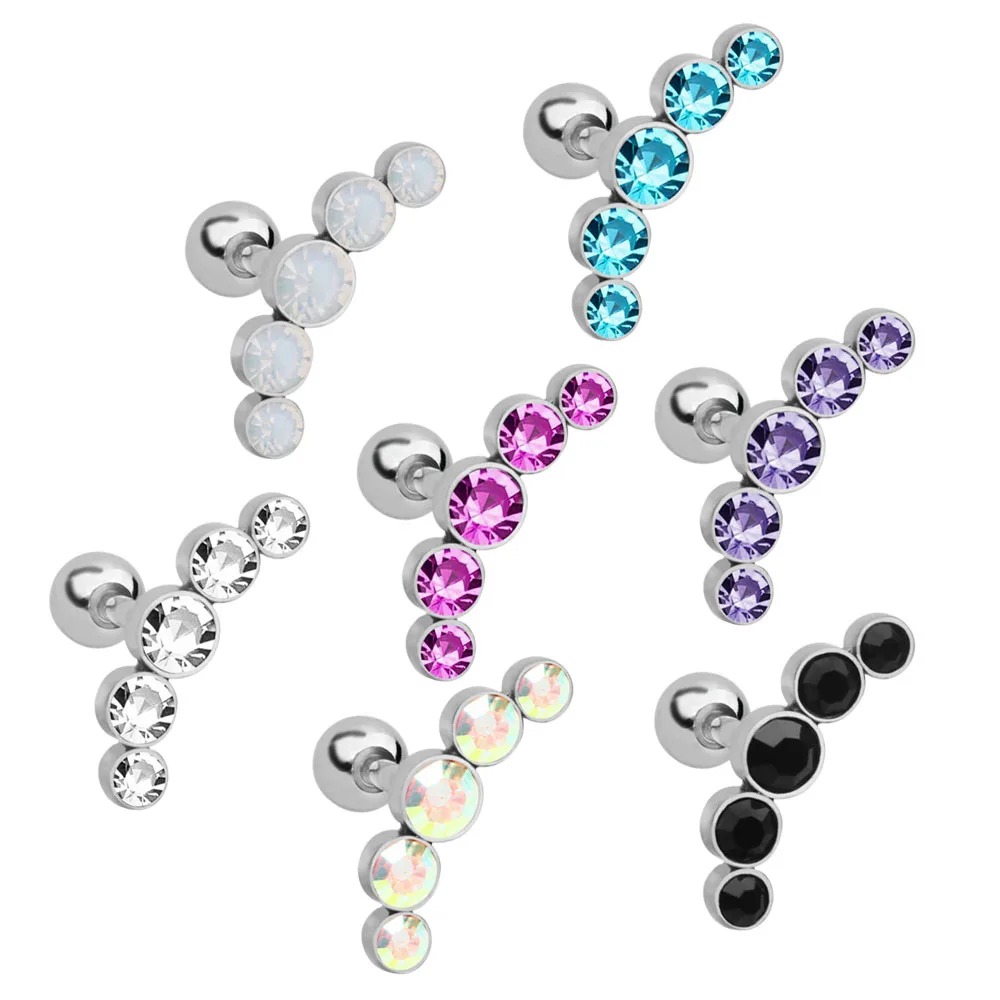 

10Pcs/Set 5 Drills Cartilage Helix Tragus Stud Earrings Ear Nail Stainless Steel Bar Piercing Crystal Body Piercing Jewelry