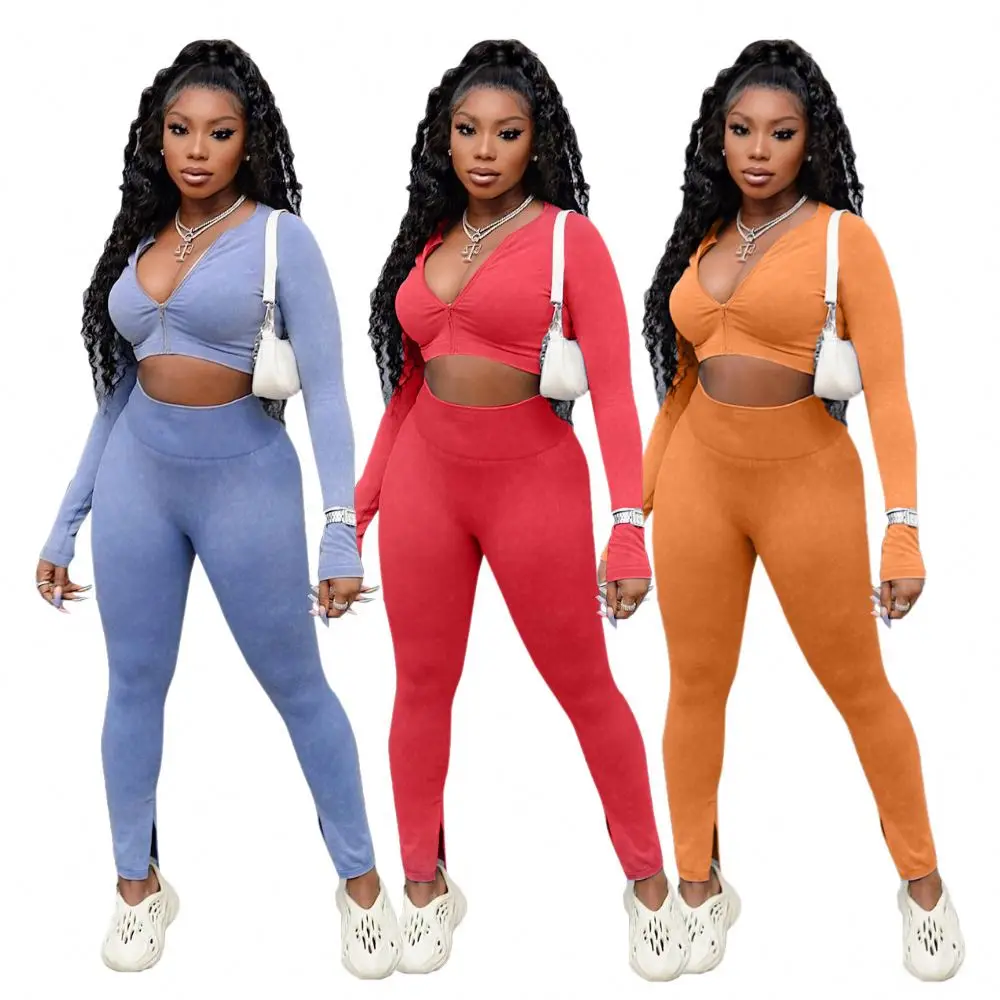 

EB-20082310 2022 Fall Winter Hot Selling Women Tracksuit Crop Top Pants Two Pieces Set Sweatsuit For Women