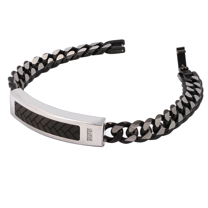 

Ready for ship zircon carbon fiber inlay stainless steel bracelet