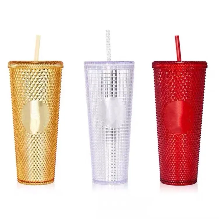 

Factory Supply Insulated Water Cups Colorful 24 OZ Reusable Plastic Studded Cup & Iced Coffee Tumbler with Lid and Straw, Customized color