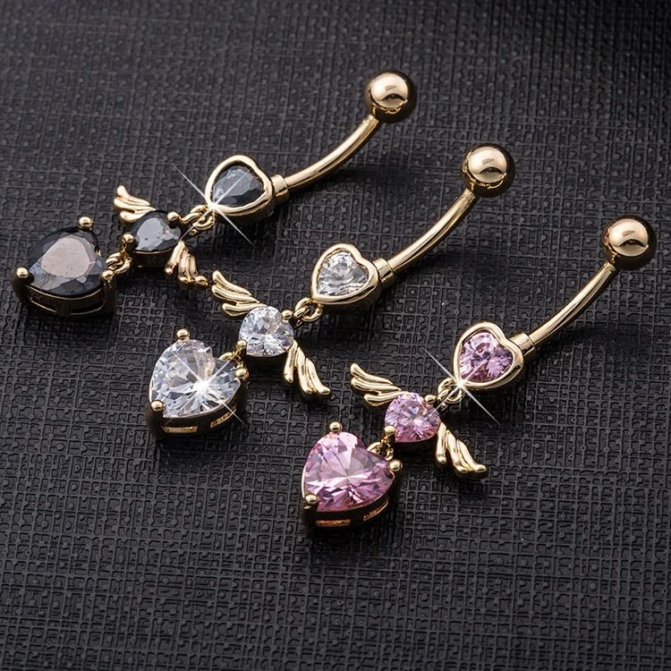 

Gothic Navel Rings Colorful Cubic Zirconia Button Piercing Drop Dangle Angel Wings Heart Belly Ring