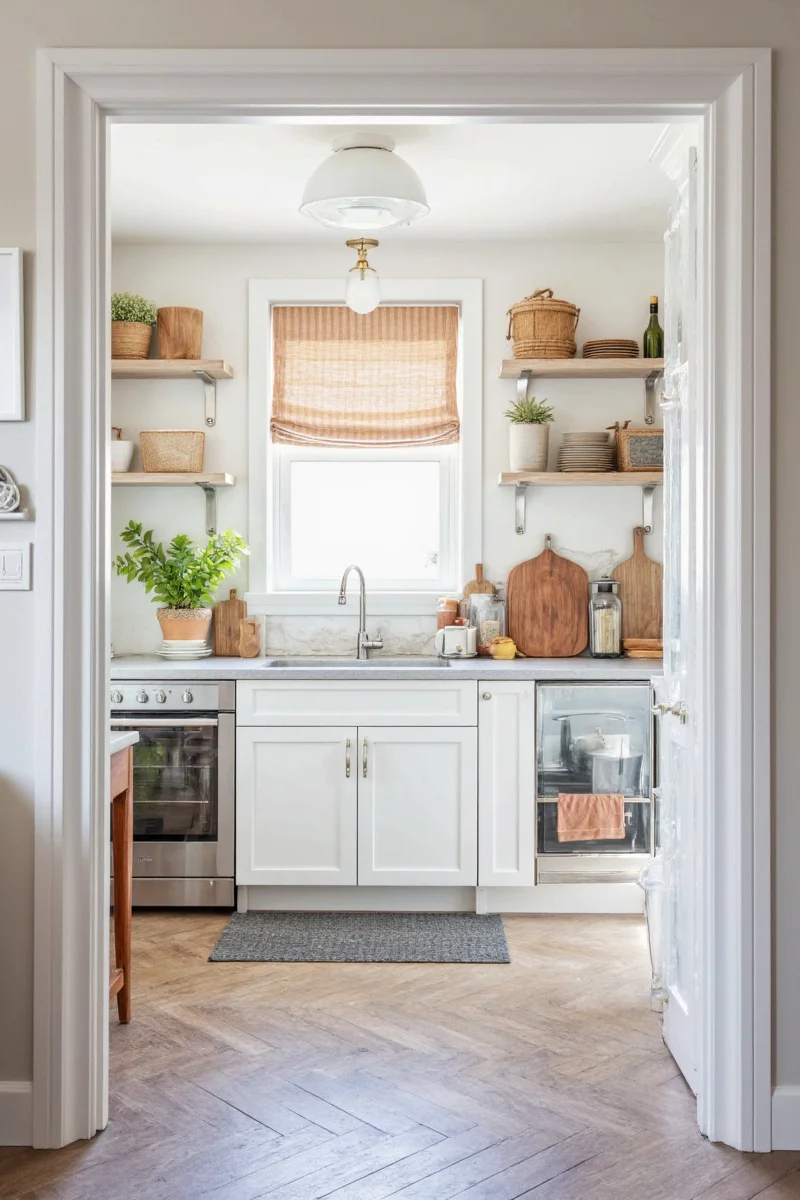 Happy family looking into a colorful pantry
