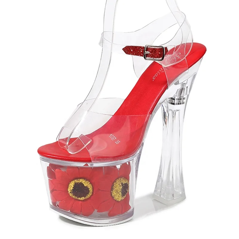 

18cm Ladies High Heel Fancy Sandals high block transparent chunky square heels tube sandal sexy shoes for women