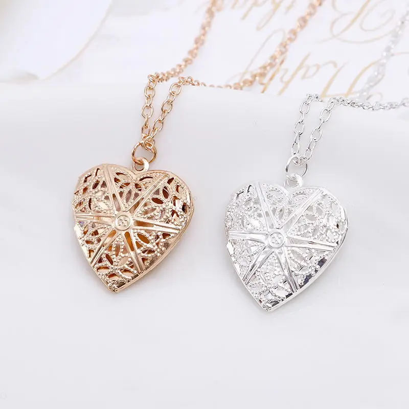 

Hollow Heart Pendant Necklaces Openable Fashion Jewelry Love Collares Geometric Charm Necklace, Gold,silver