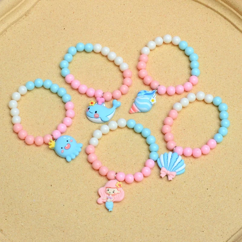 

Cartoon children's bracelet candy color wearing bead hand string resin Ocean series Mermaid Pendant bracelet