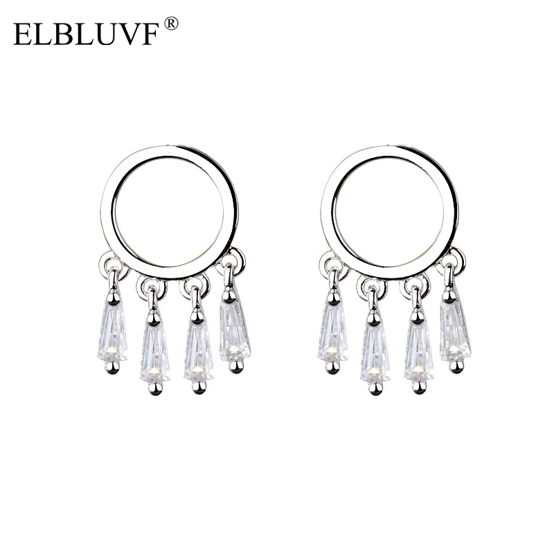 

ELBLUVF Free Shipping Copper White Gold Silver Color White 3A CZ Stone Jewelry Women Circle Dream Catcher Earrings, White gold color