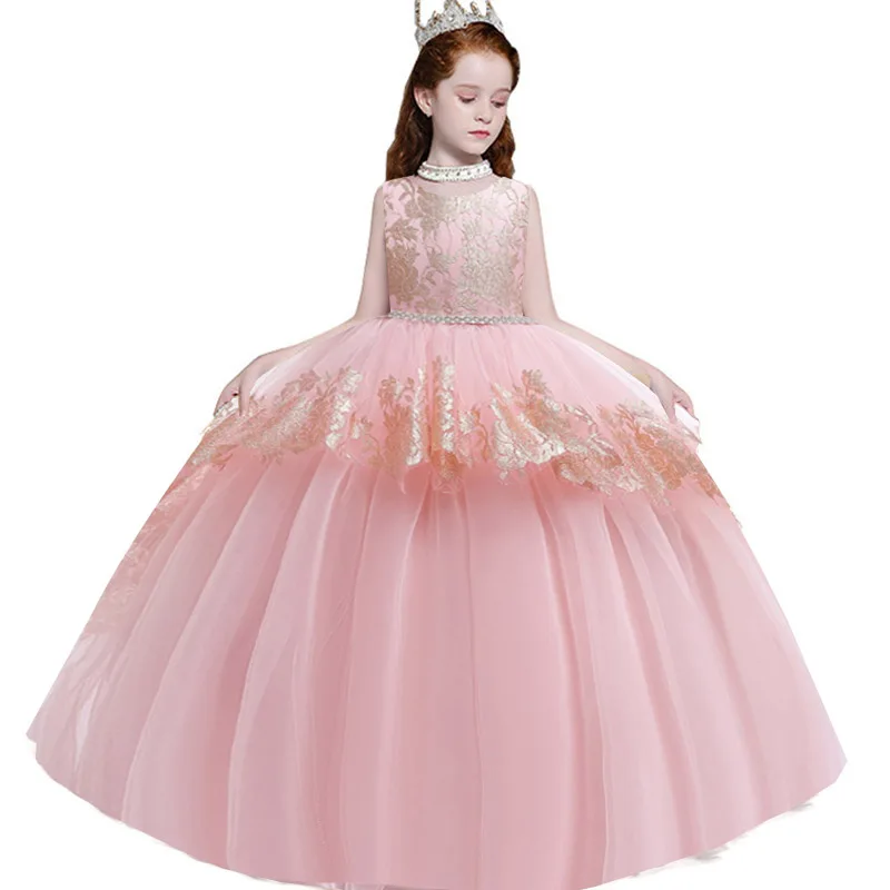 

Girls Dresses Baby Frock Design Children Fancy Dress Kids Floor-length Ball Gowns LP-230, Pink.wine red.champagne.purple
