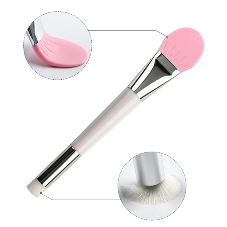 

Factory Wholesale Silicone and Synthetic Hair Double Side Cosmetic Makeup Mask Brush Applicator silicone facial mask brush, White/blue/pink