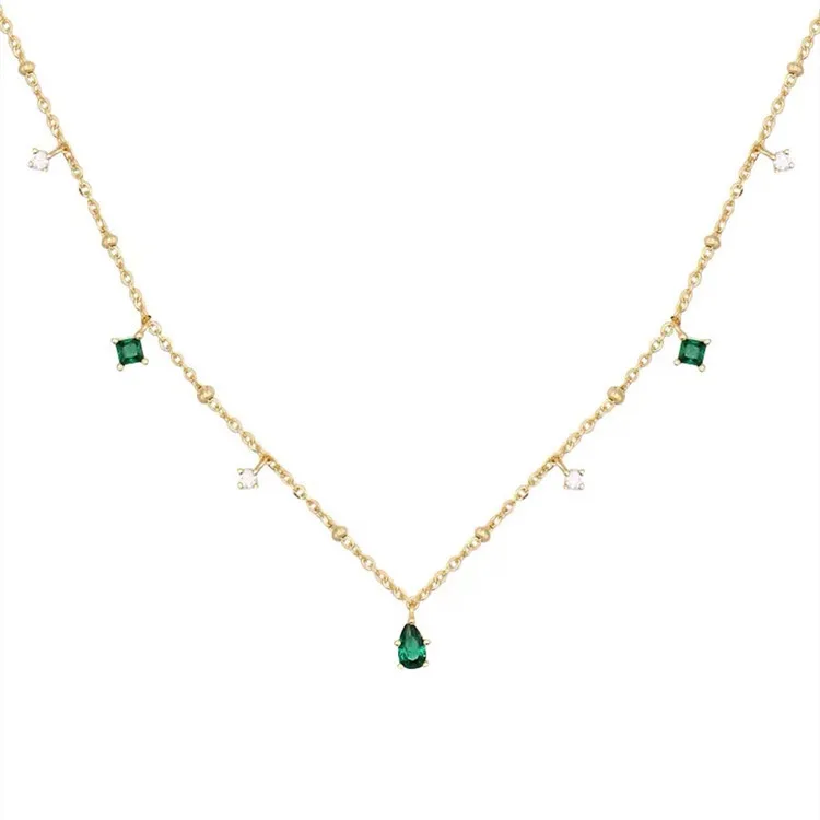 

Gold Plated Choker Chain Necklace Women Exquisite Green Zircon Tassel Pendant Necklace for Daughter Gifts, Gold, silver