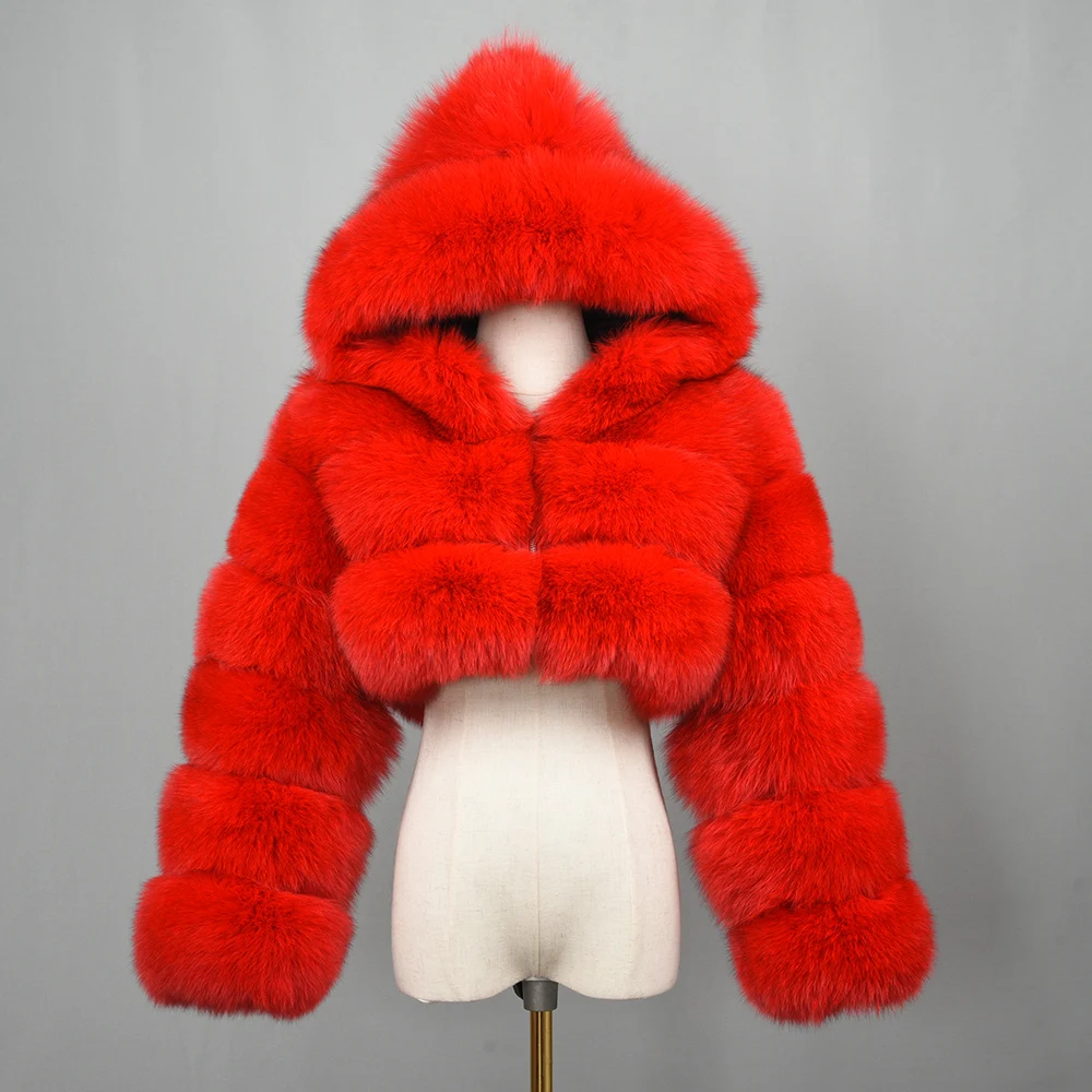 

2021 Fashion Fur Jackets Short Woman Real Fox Fur Coat With Hood, Customized colors
