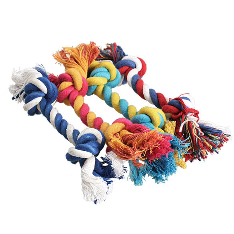 

1 pcs Pets dogs Puppy Cotton Chew Knot Toy pet supplies Pet Dog Durable Braided Bone Rope 15CM Funny Tool (Random Color ), As photo