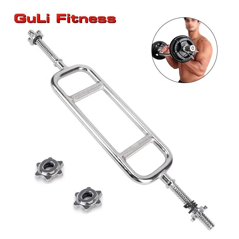 

34 Inch Long Threaded Regular Barbell 25/28/30mm Weightlifting Barbell Triceps Chromed Bar With Screw Collars, Silver