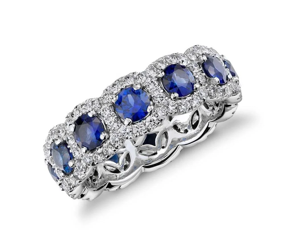

Vogue Simulated Sapphire Blue Wedding Bands Women Cluster Eternity Ring, Blue sapphire