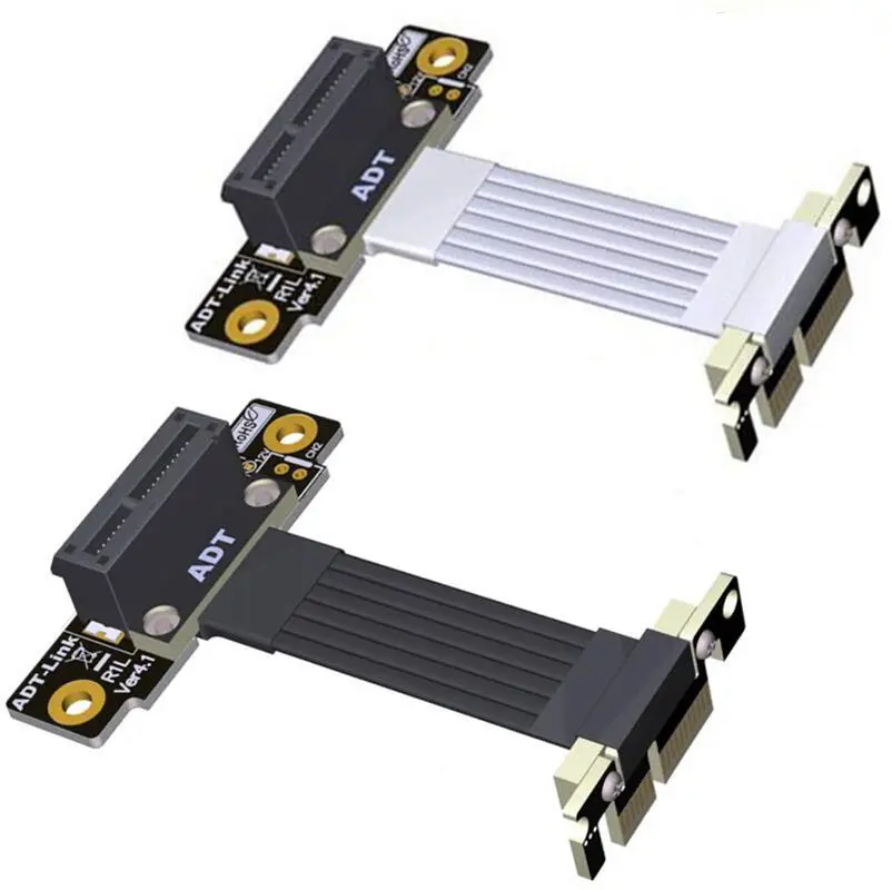 

New Black&Silver Riser PCI-E 4.0 X1 PCI Express 1X Gen4 Riser Extension Ribbon Cable Dual 90 Right Angle Riser Card ATX Extender