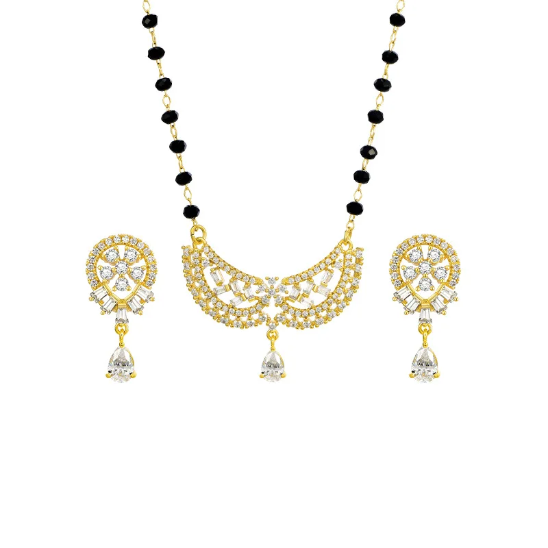 

24K Gold Jewelry Set Women's Gemstone Wing Earring Necklace Jewelry Sets