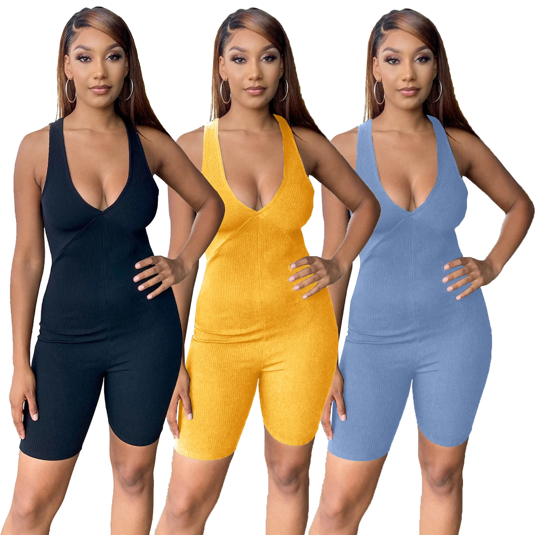 

Summer Solid Color Ladies Women Romper Shorts Sleeveless Jumpsuit