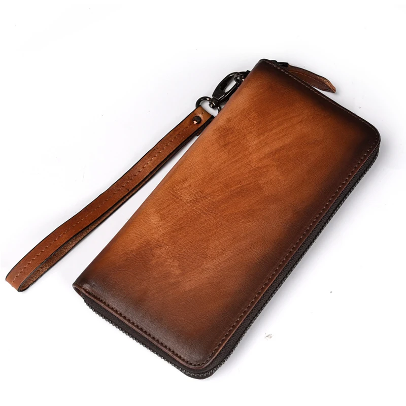 

Retro Cowhide Double Zipper Top Layer Cowhide Casual Coin Purse Long Clutch Genuine Leather Wallet Men