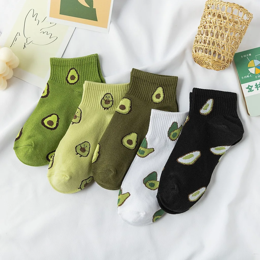 

Wholesale full cotton color matching fruit food green avocado fruit socks, Colorful