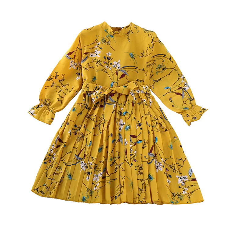 

Wholesale custom logo fall casual floral dresses children's clothing long sleeved girl dress
