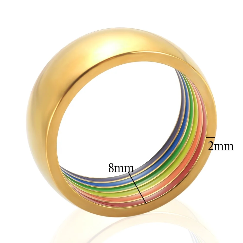 

Wholesale Jewellery Stainless Steel Lebian Gay Wedding Rings Gold 18k Couple Jewelry Colorful Rings Enamel Rainbow Ring, Gold, rose gold, silver
