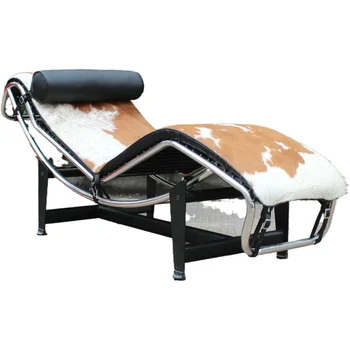 Le Corbusier Cowhide Daybed Stainless Steel Pony Leather Chaise