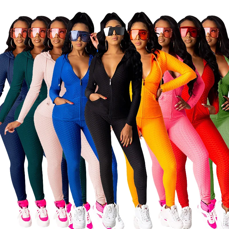 

2021 amazon hot style hooded zip-up hoodie two-piece yoga pants sport suit, Picture