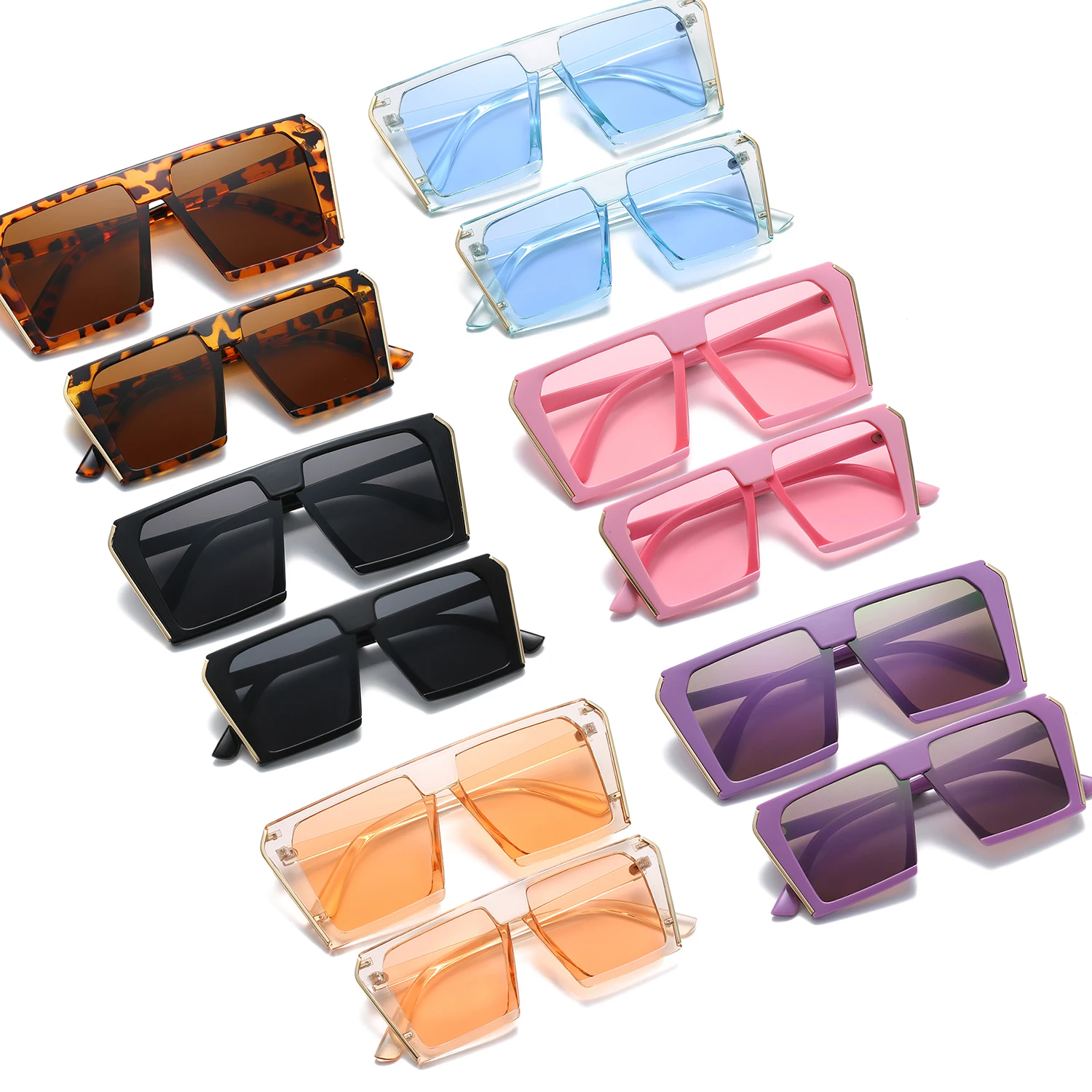 

2021 trendy quality custom mommy and me big square oversized shades family sunglasses, 6 colors