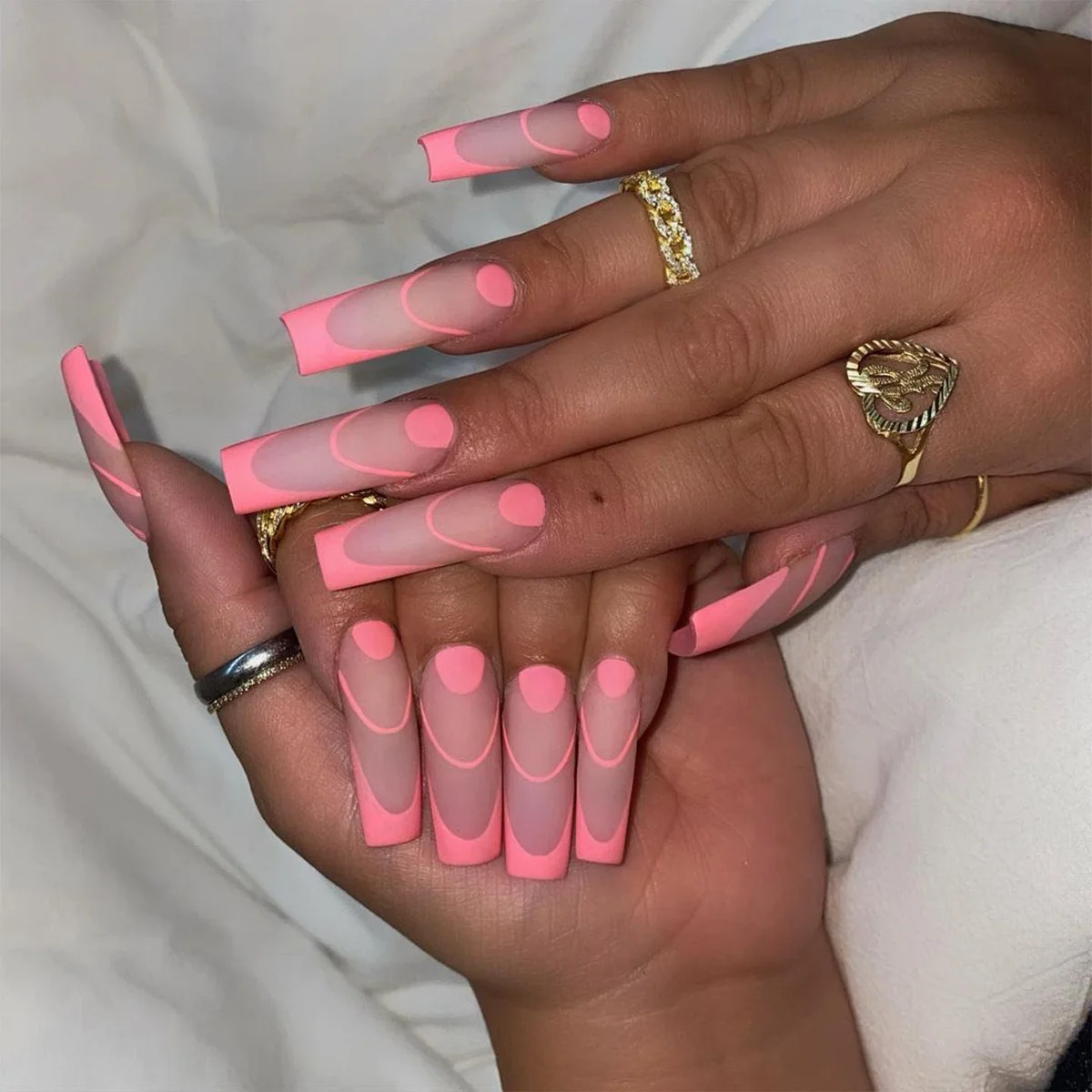 

24Pcs Light Pink French Tip Coffin Full Cover Nails Art Long Ballerina Matte Detachable False Nails Press On Nail Tips